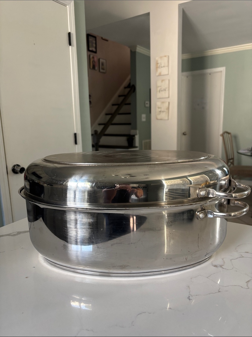 Stainless Steel Roasting Pan with Lid - Polished Silver